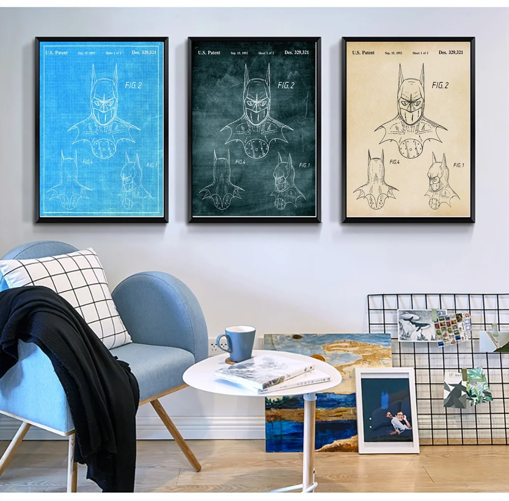 

BATWING 1991 BATMOBILE 1990 BATMAN MASK 1992 Blueprint Wall Art Decor Canvas Art Poster Oil Paintings For Living Room No Frame
