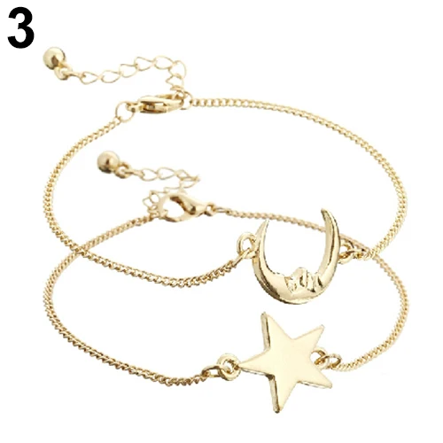 Женский тонкий браслет с Луной и звездой золотистый хиппи-браслет в богемном