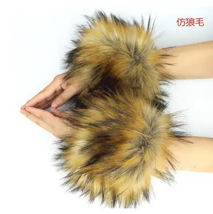 Нарукавники с большими манжетами искусственный Лисий мех|fur arm|winter handscuff sleeve |