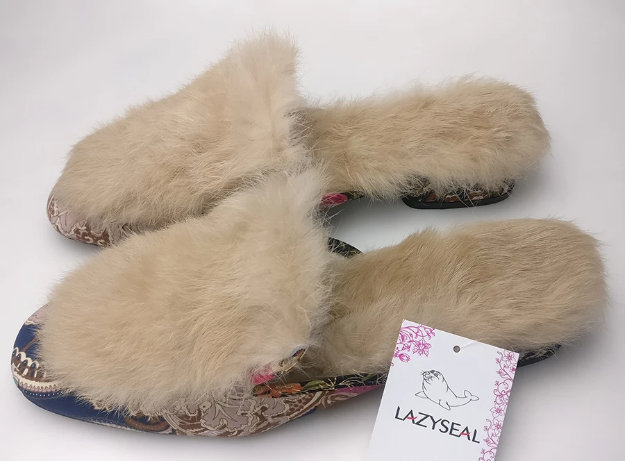 LazySeal/теплые женские тапочки; обувь; натуральные тапочки их меха под кролика; женские меховые домашние Вьетнамки; пушистая плюшевая обувь