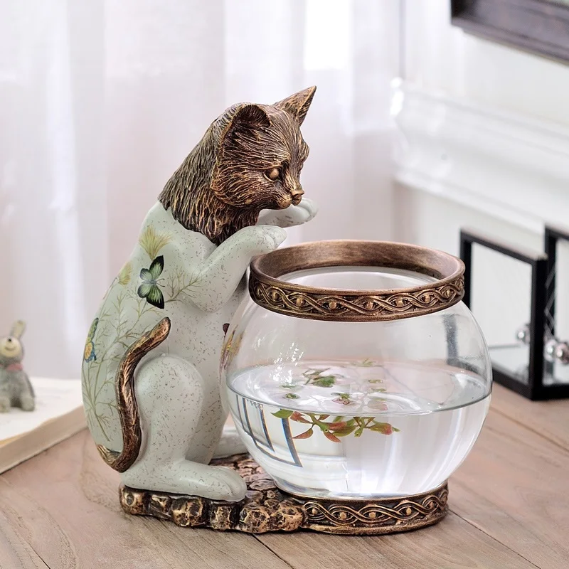 

European aquarium goldfish playful kitten fishing gift decoration aquarium animal study desk