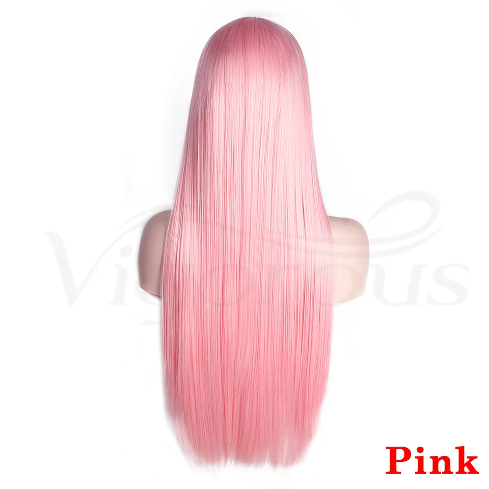 Pink Энергичные черные парики на кружеве для черных/белых женщин длинные прямые светлые розовые синтетические парики термостойкие парики 24 дюйма - Цвет: Pink