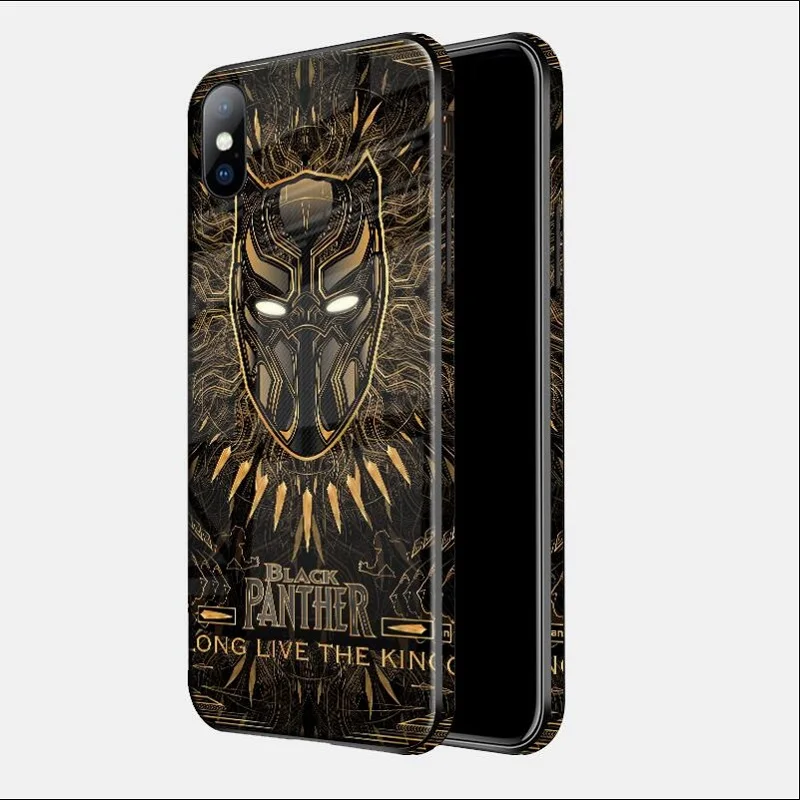 PANTHER Роскошные стеклянные чехлы для телефонов с супергероями для iPhone 8, 7, 6s Plus, XS Max, XR, 10, 8 Plus, 7 Plus, чехол с логотипом Marvel, Мстители, Человек-паук, Супермен - Цвет: PANTHER
