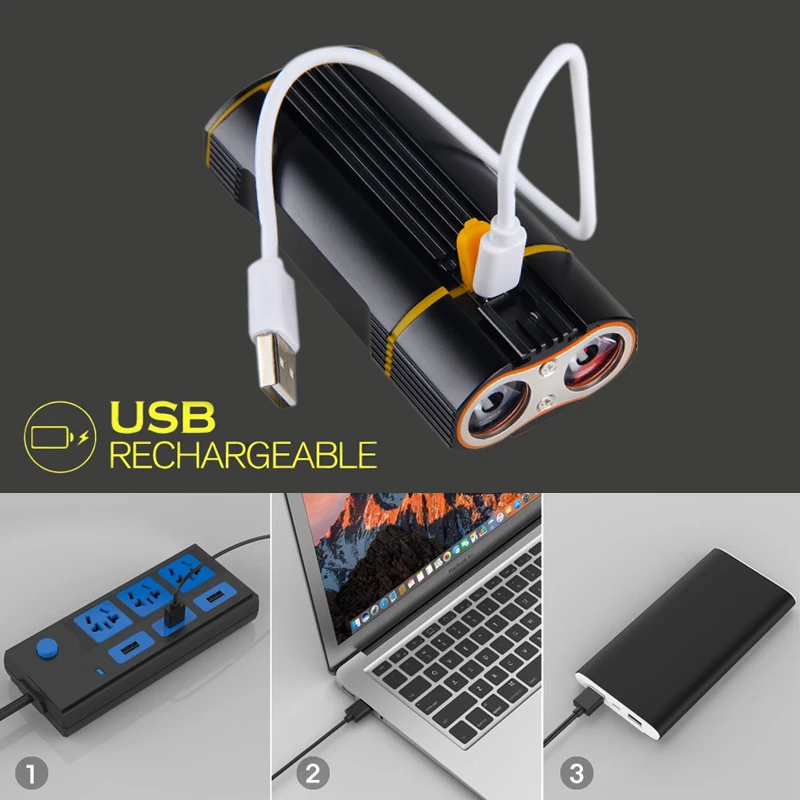 Передсветильник 2 светодисветодиодный да XM-L зарядка через USB встроенный