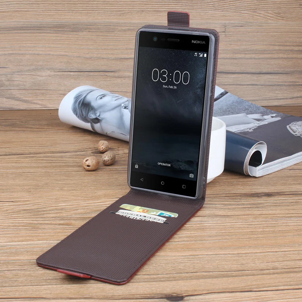 Кожаный флип чехол кошелек для Nokia 3 5 6 высокое качество книжка подставка слот