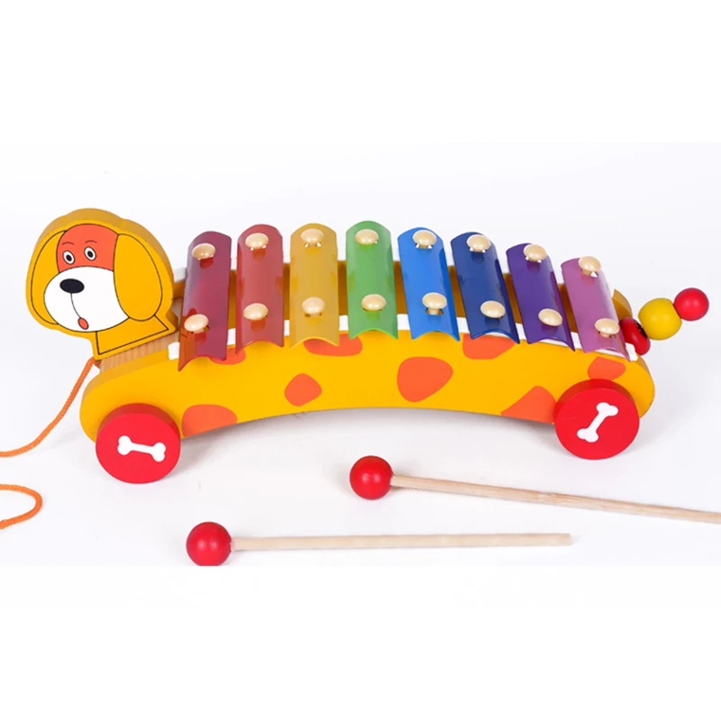 

baby wooden children toys Noise Maker Toy Musical Instrument xylophone car Drag animal hand and struck piano