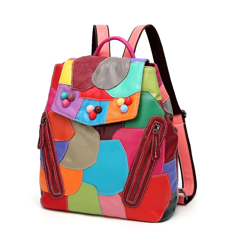 Женский рюкзак с геометрическим рисунком школьные ранцы из овечьей кожи для