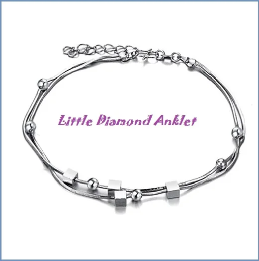 Модный маленький блочный Индийский браслет на ногу цепочка для ног серебряный