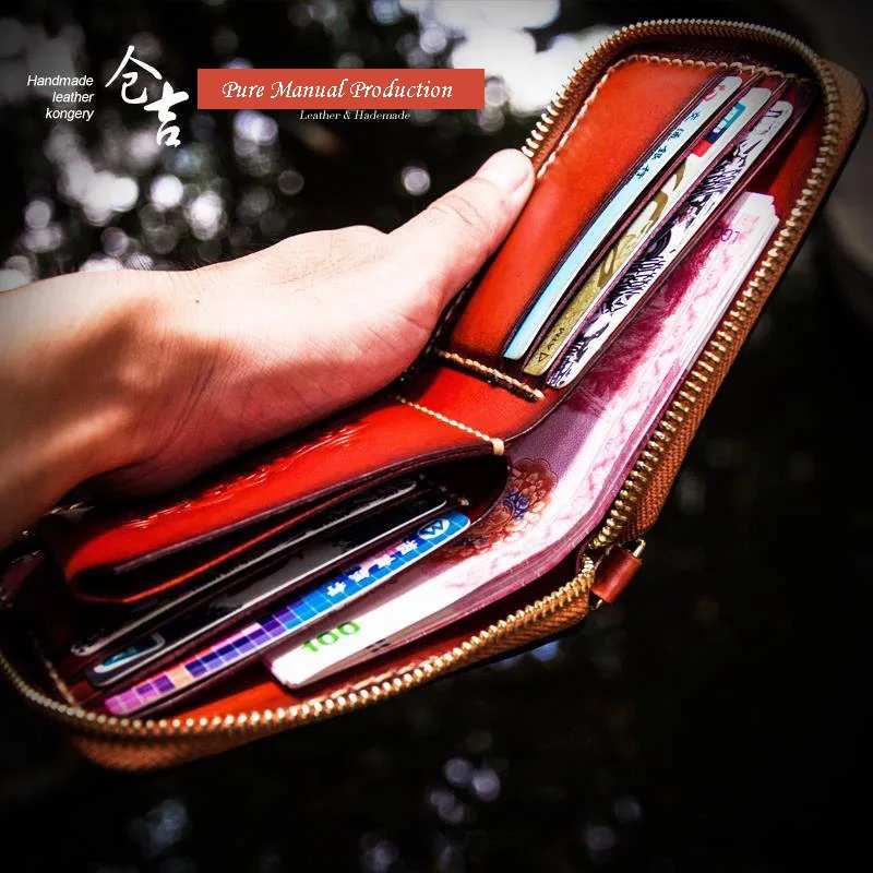 Кожаный кошелек ручной работы унисекс короткая сумка на молнии брендовый