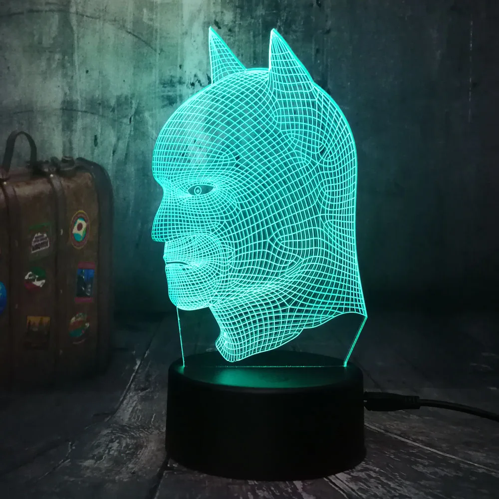 Блеск Прохладный DC Hero головой Бэтмена 3D светодиодный ночной Светильник USB