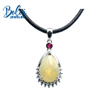 bolaijewelrywater drop shape pendant hide rope natural ethiopia opal 925 sterling silver fine jewlery for women gift box