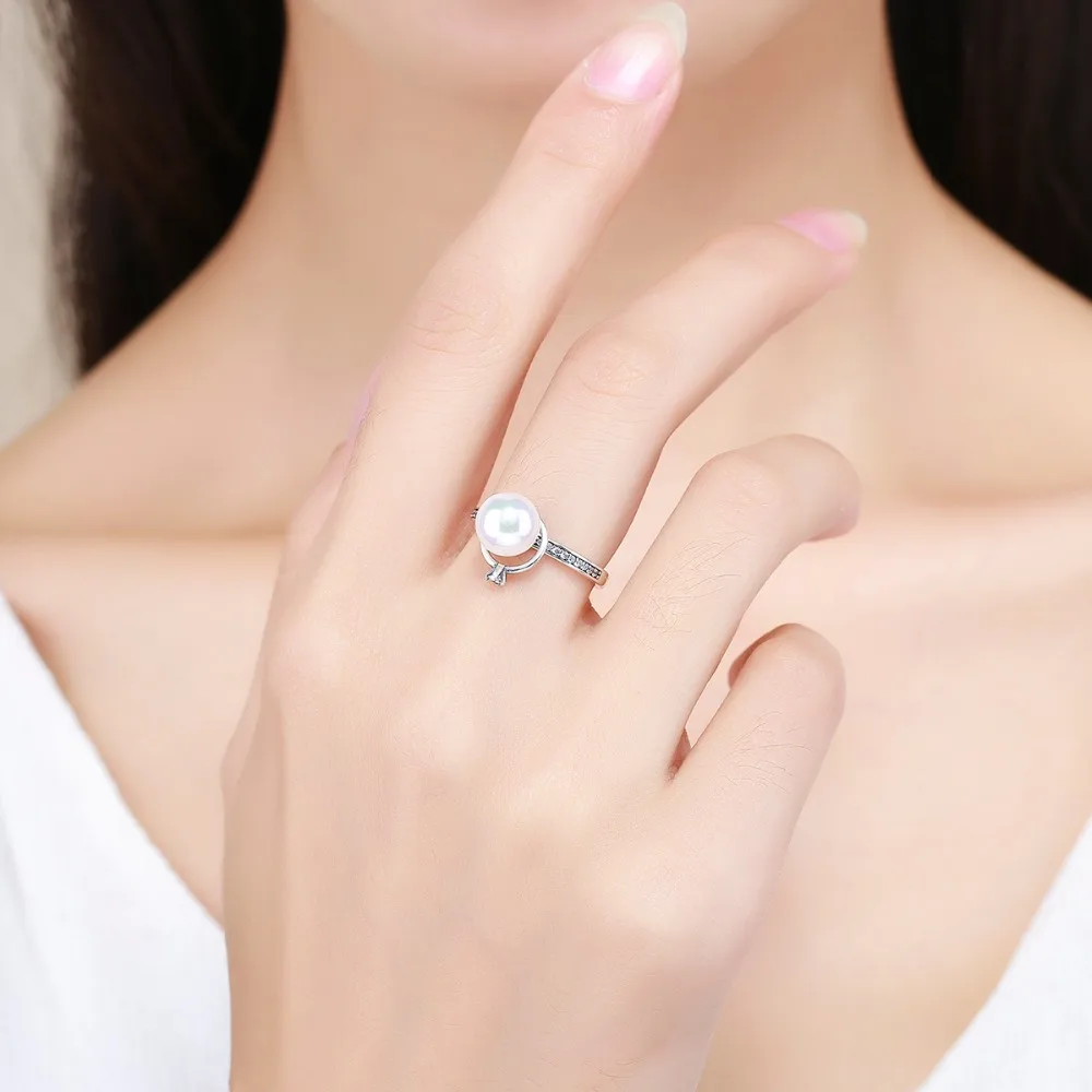 HoHangFuk уникальный стерлингового серебра 925 модные яркие CZ & Pearl перстни для Для