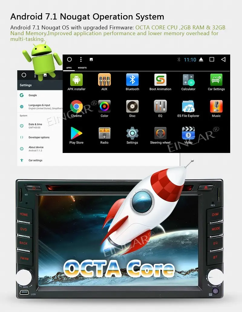 Android 7 1 автомобильный ПК Радио Стерео dvd-плеер головное устройство 2Din Авто gps