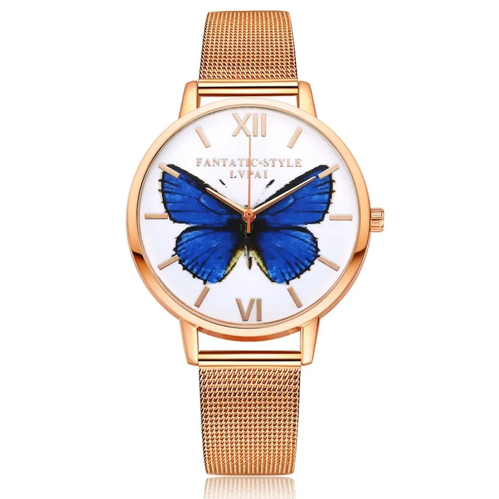 Модные кварцевые часы для женщин водостойкий стальной ремешок Птица/Buttrfly шаблон