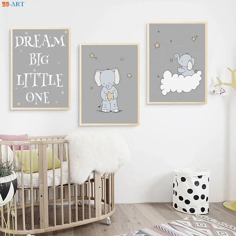 Слон для детской комнаты Художественная печать мультяшный плакат милый холст