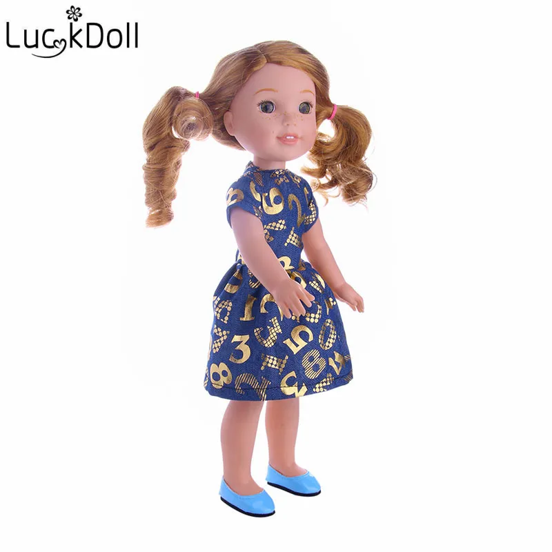 LUCKDOLL милое розовое платье для посадки 14 5 Дюймов Американская кукла Wellie Wishers