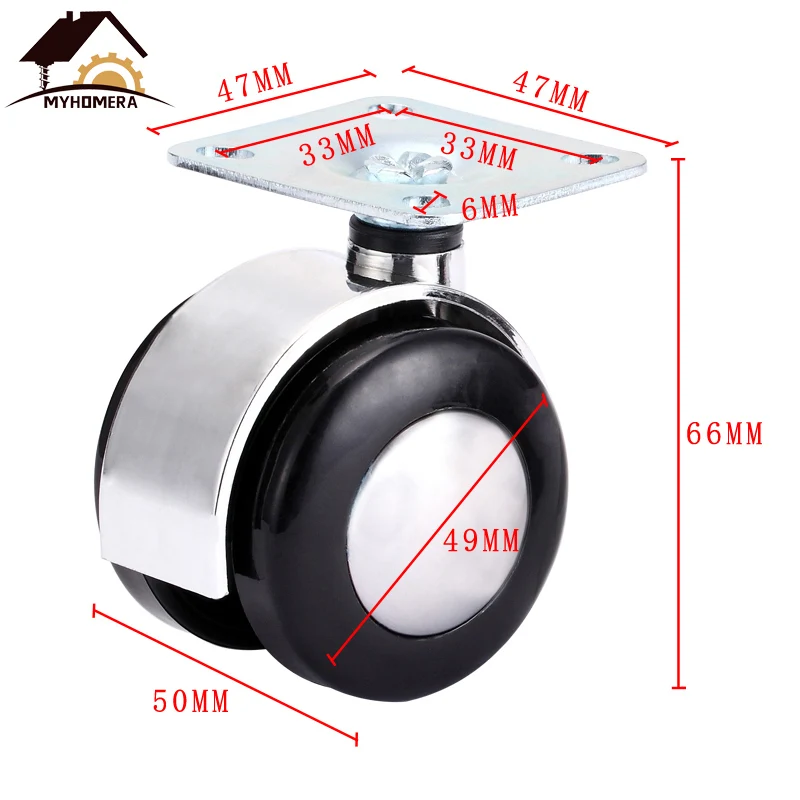 Plate without Brake Myhomera, 4 шт., 2 дюйма, колесико для стула, мебельное колесико, М8, винт/пластина, сплав, поворотные ролики, колёса, резиновые, бесшумные, защищают тормоз - Цвет: Plate without Brake