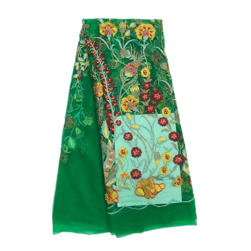 2017 новейший дизайн вышитая бисером кружевная ткань с красивой цветочной