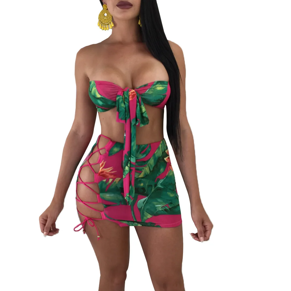 Летнее платье на шнуровке с цветочным принтом бохо костюм из двух предметов