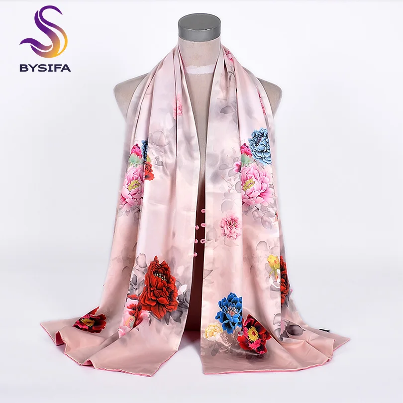 Женская шелковая шаль BYSIFA розовая шарф с двумя линиями модные аксессуары 2019| |
