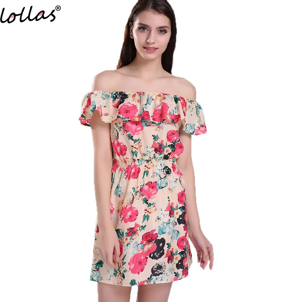 lollas Summer Women Printed Floral Dresses Casual Chiffon Above knee mini Dress Sleeveless Female's | Женская одежда