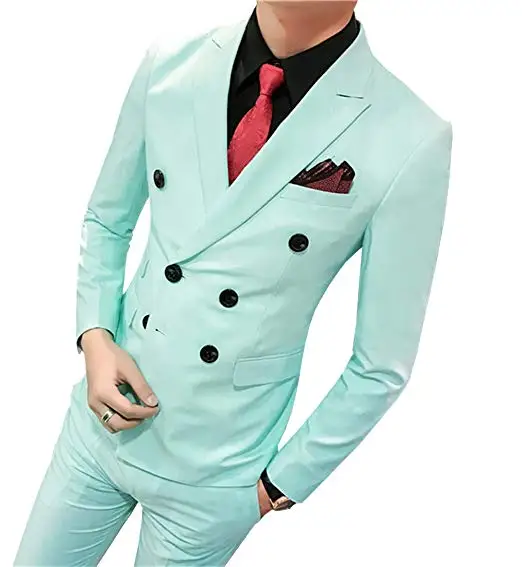 

Fashionable Double Breasted Groom Tuxedos Groomsmen Peak Lapel Mens Suits Blazers (Jacket+Pants+Tie) W:963