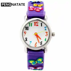 Детские наручные часы с бабочкой, водонепроницаемые, с силиконовым браслетом