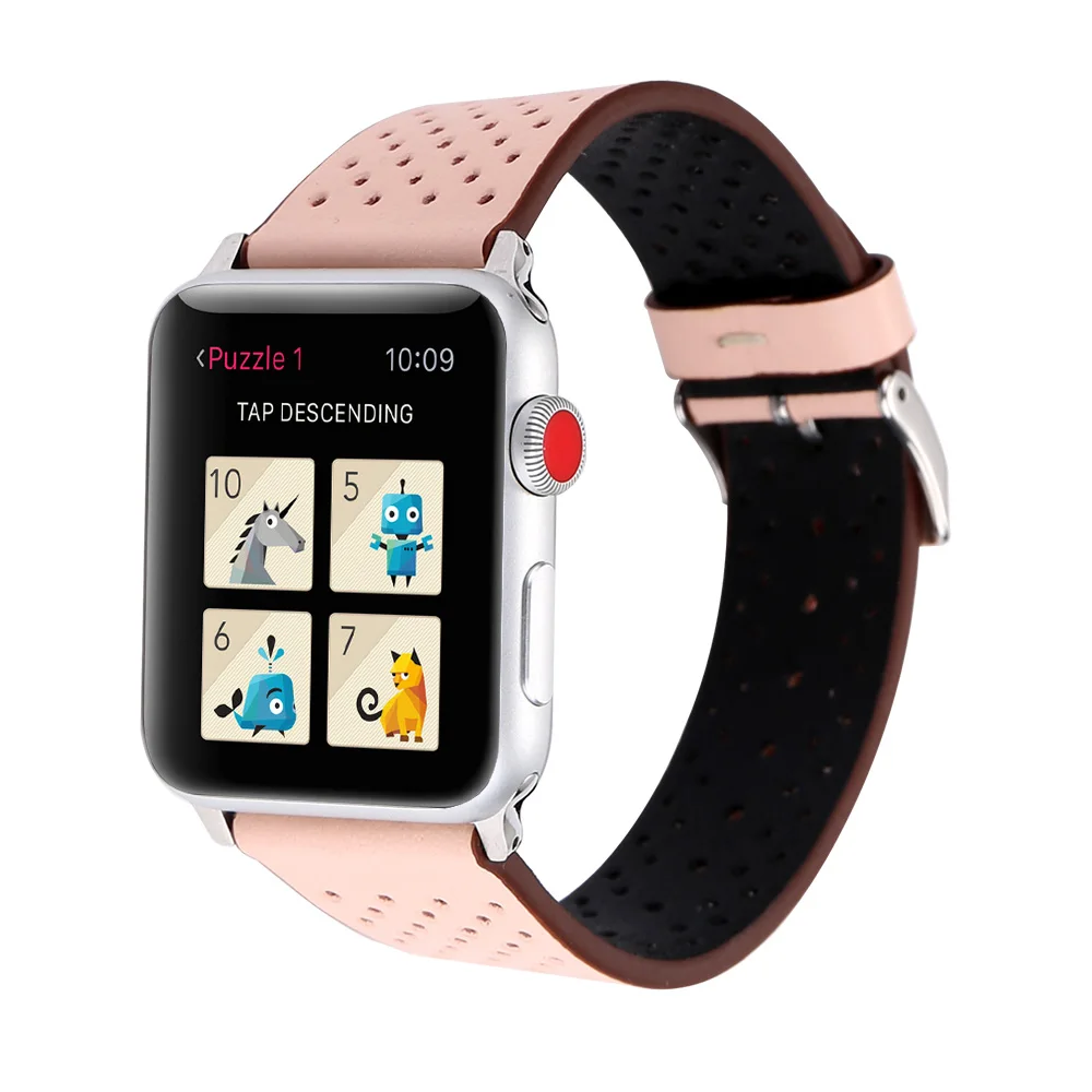 Сетчатый кожаный ремешок для apple watch сменный Браслет из мягкой кожи Apple 4 3 2 1 44 42 40/38