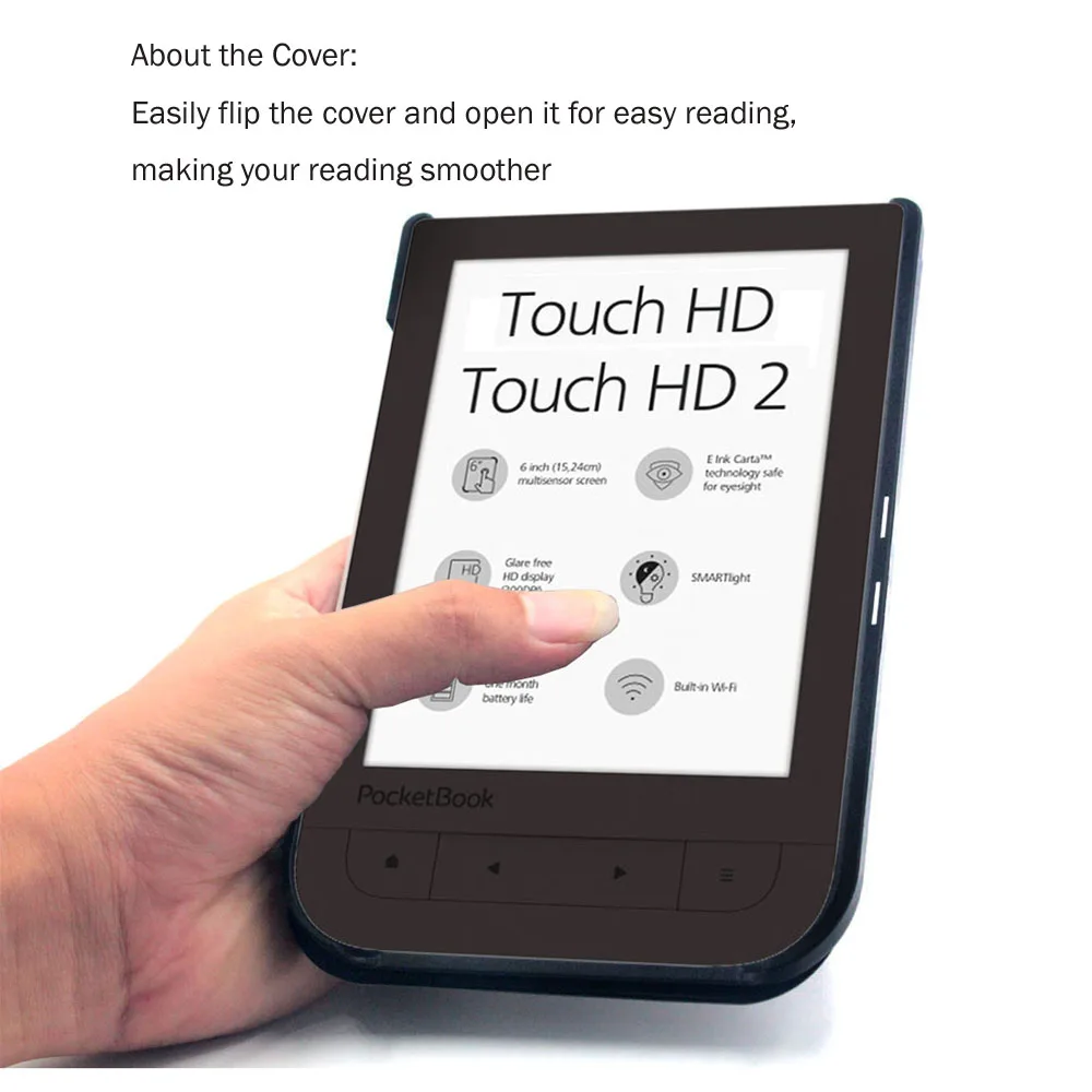 Ультратонкий чехол для Pocketbook Touch HD и 2 (6 дюймов) Карманный кожаный с магнитной