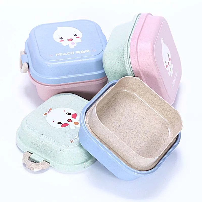 Симпатичная портативная двухслойная биоразлагаемая соломенная коробка для