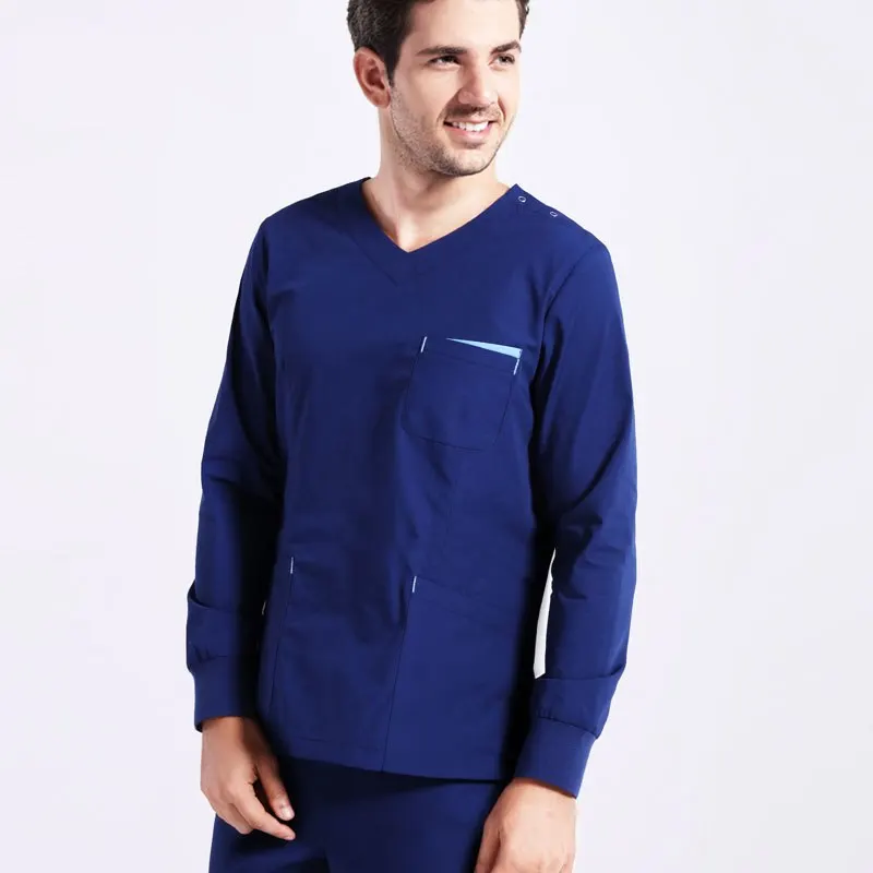 Man Scrub Set Navy 4 цвета, женская и Мужская медицинская одежда с длинным рукавом, костюм медсестры для кормления, Униформа, рабочая одежда, костюм для стоматолога, рабочая одежда - Цвет: Man Scrub Set Navy