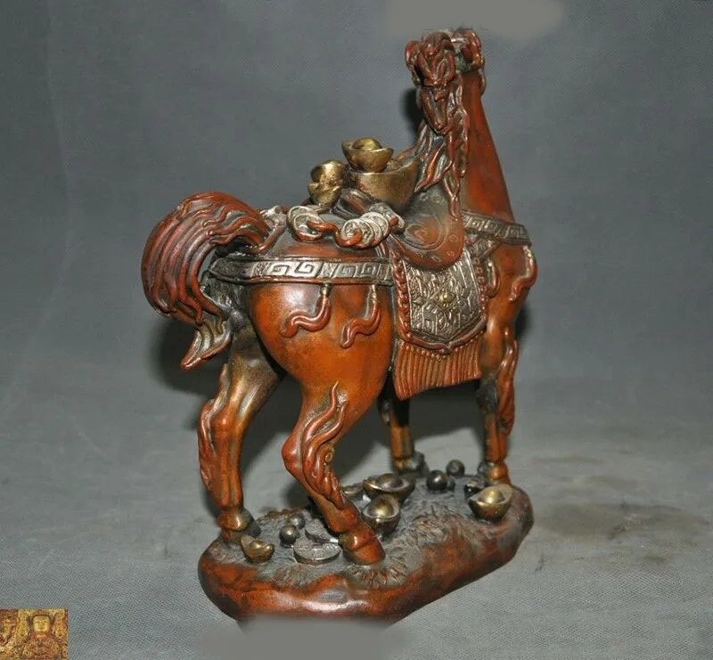 

wedding decoration 10"China Feng Shui bronze 24k gold Gilt-silver Zodiac animal horse wealth statue