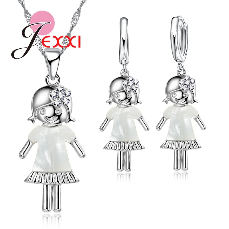 

Charm Cute Girls Stamped Silver Necklace Earrings Jewellery Sets For Children Girls Birthday Party Accessory