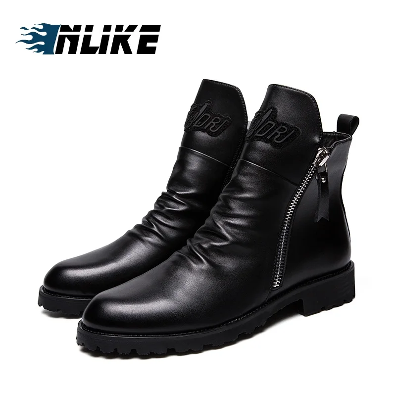

INLIKE Men Fashion Ankle Boots Leather British Men Boot High Quality Casual Men Shoes