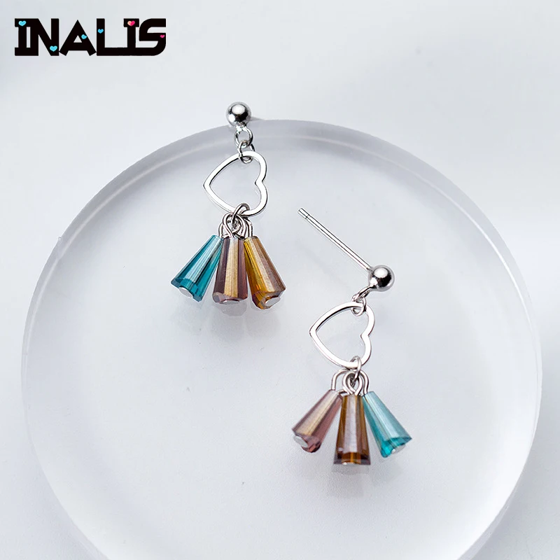 INALIS новые милые серьги S925 стерлингового серебра в форме сердца круг с