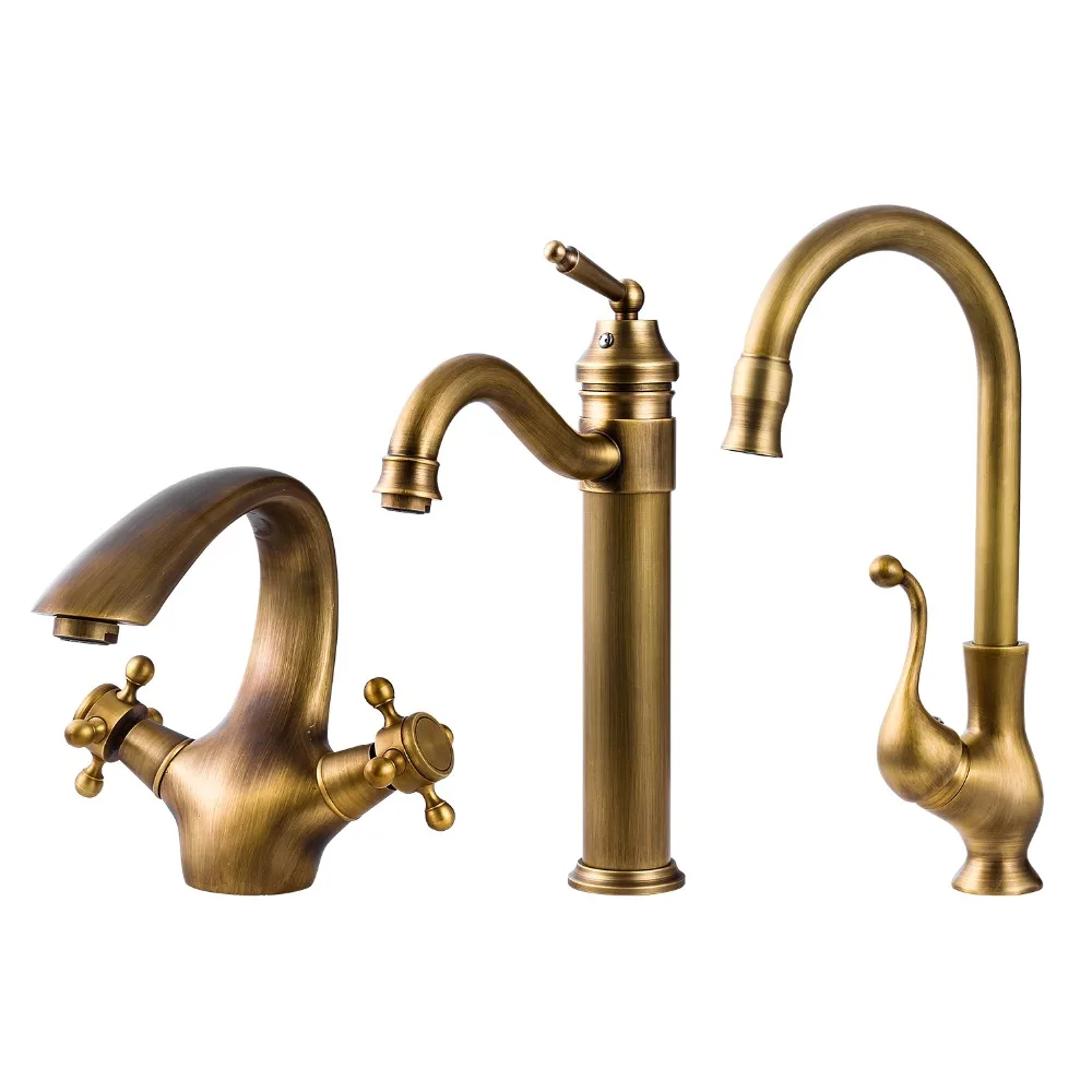 Soild латунь бронза двойная ручка управления античный кран кухня ванная раковина