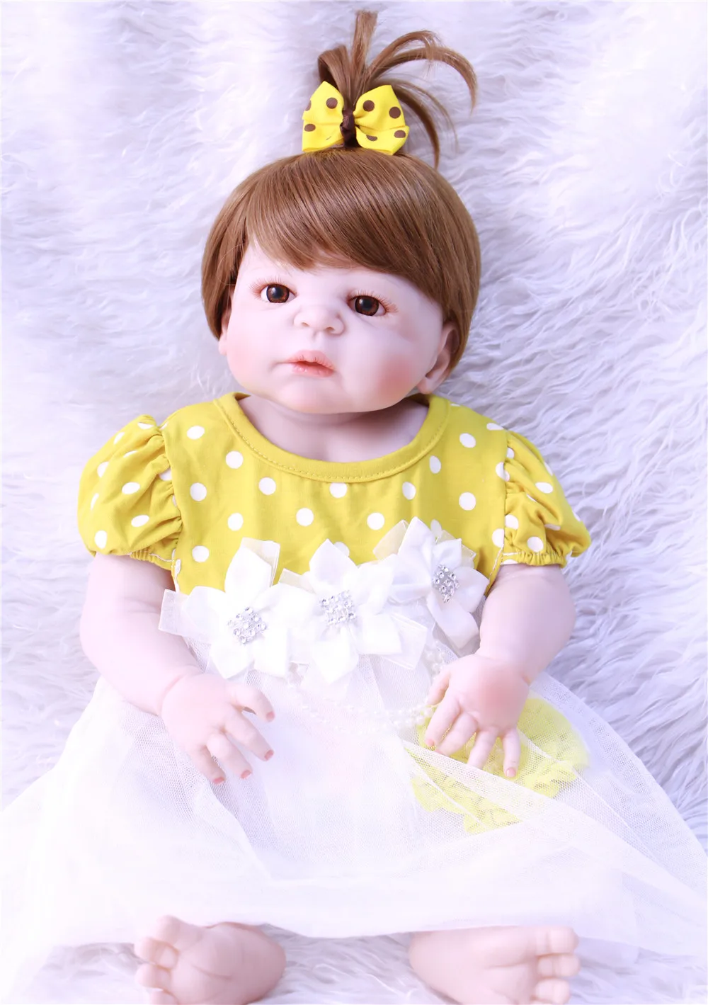 

bebe reborn brown eyes girl doll menina de full silicone menina 55cm Reborn Handmade Baby Dolls Vinyl completa toys for children