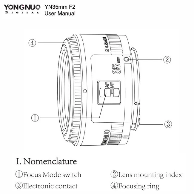 Светодиодная лампа для видеосъемки Yongnuo 35 мм объектив YN35mm F2 широкоугольный объектив с автофиксированным фокусным расстоянием и большой апертурной диафрагмой для цифровой однообъективной зеркальной камеры canon EOS камеры