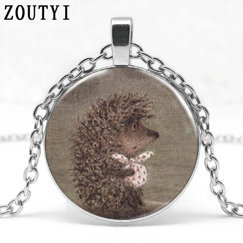 Silver new product, hedgehog in fog pattern concave glass pendant necklace, men and women wear necklace, wholesale - Окраска металла: Silver