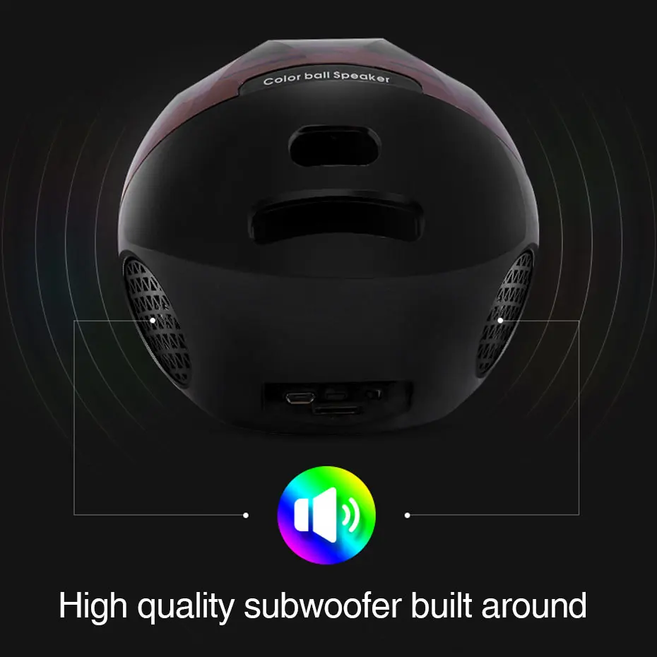 Bluetooth-колонка TRANSCTEGO беспроводная стерео-мини-портативная с поддержкой TF-карты, яркие цветные огни, супербасовый сабвуфер, шаровые динамики.