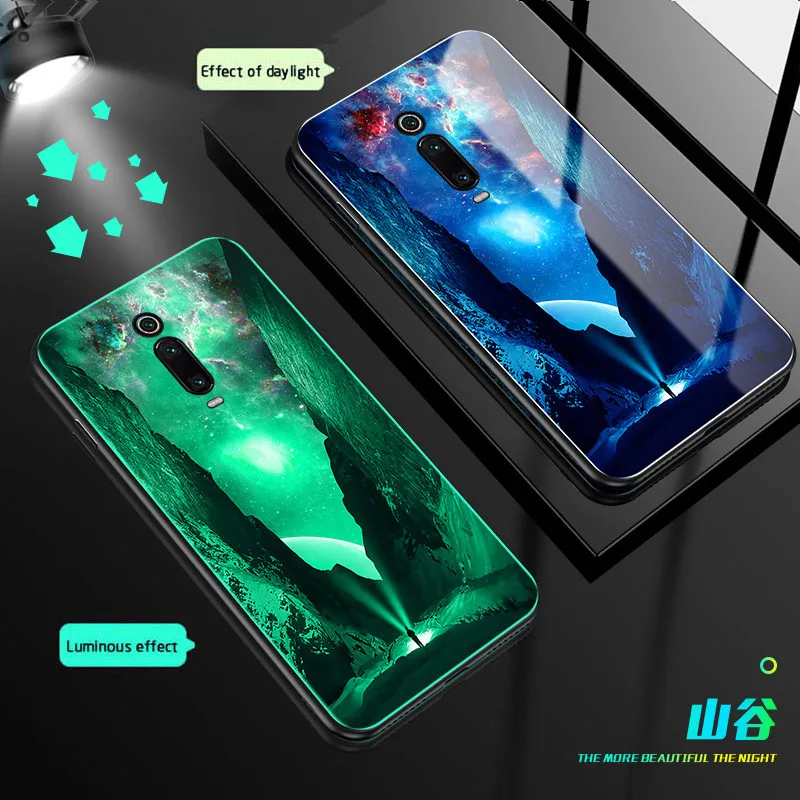 Lu mi nous стеклянный чехол для телефона для Xiaomi mi 9T 9 Lite 9SE A2 A3 Lite задняя крышка для redmi 8 8A 7A Note 7 8 K20 Pro Чехол с ночным блеском - Цвет: 01