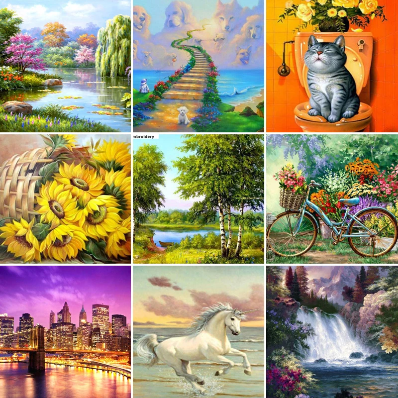 Алмазная вышивка пейзаж животные слон природа водопад цветы ручная работа