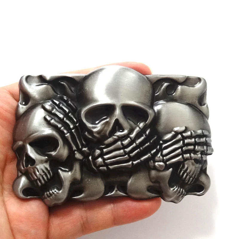 Мужской классический ремень в стиле панк с металлическими пряжками черепа для