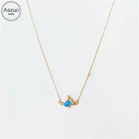 aazuo 18k yellow gold honeybee natual blue opal real diamonds necklace gifted for women girls engagement wedding link chain