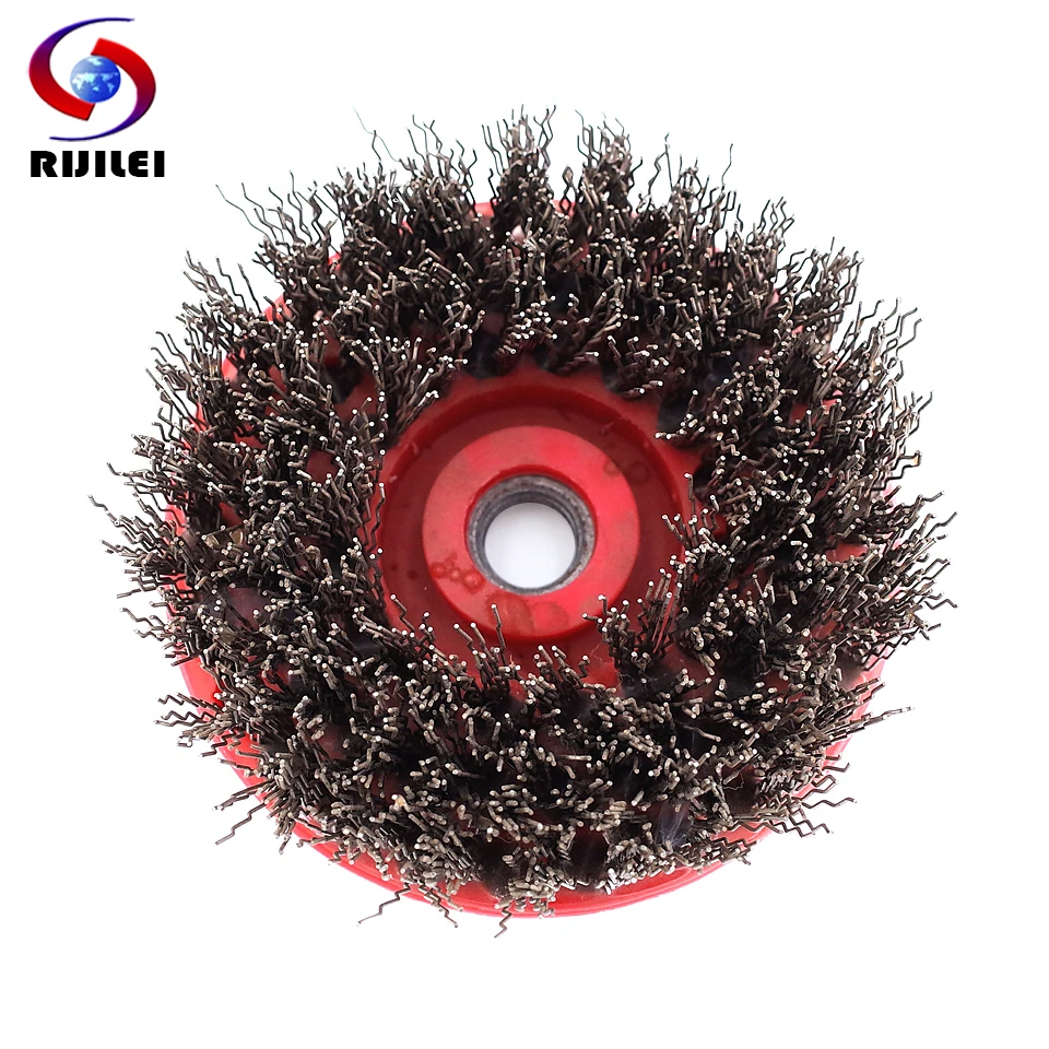 RIJILEI 2PCS 4Inch Round Steel Wire Antique Abrasive Brushes For Stone Antique Grinding Antique Brush For Granite Polishing YG29