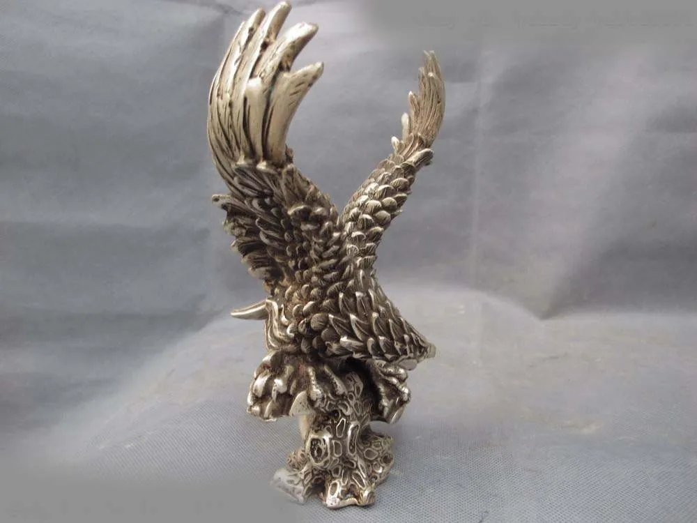 Chinese Folk Refined White Copper Silver Fengshui Beast Raptor Fly Eagle Statue SD 506 | Дом и сад