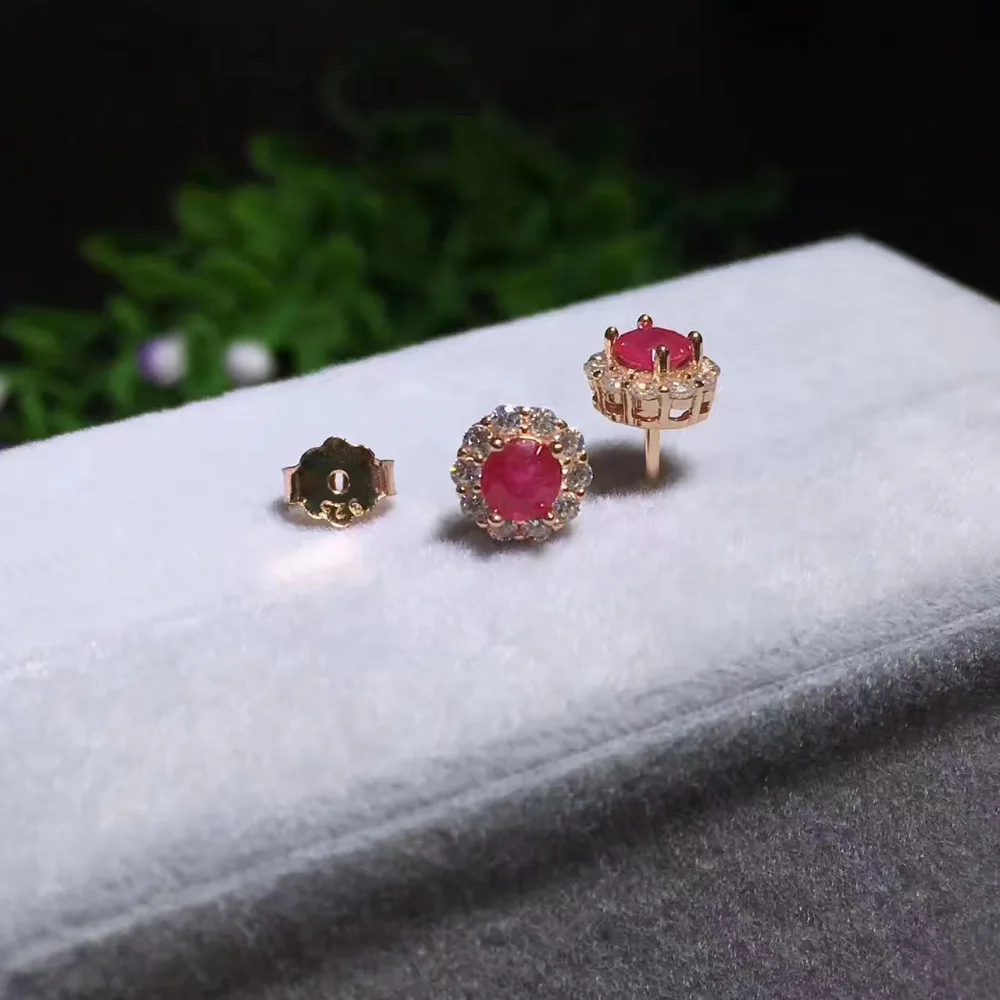 Серьги-гвоздики из натурального красного Рубинового Камня S925 Серебряные серьги с натуральными драгоценными камнями компактные круглые женские офисные серьги ювелирные изделия