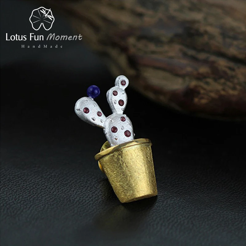 Женская Брошь кактус Lotus Fun брошь ручного изготовления из настоящего серебра 925