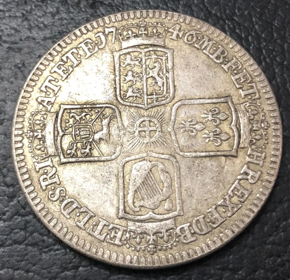 1746 Великобритания 1 Корона-Джордж II Посеребренная КОПИЯ монета | Дом и сад