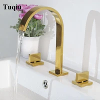 basin faucet chromegoldblack deck mounted square brass faucet bathroom sink faucet 3 hole double handle hot and cold water tap